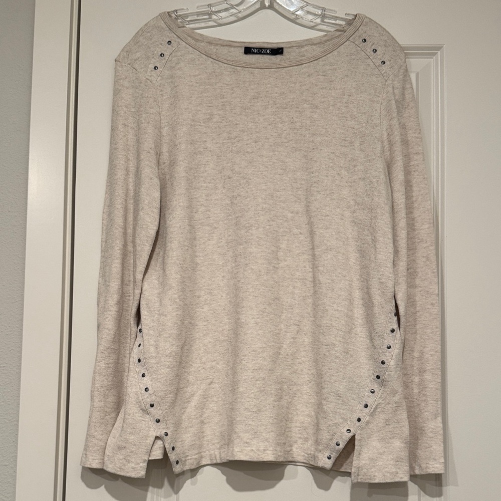 NIC+ZOE Beige Long Sleeve Top with Stud Accents